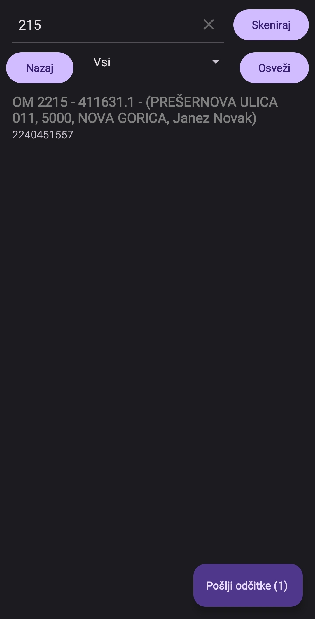Mobile alternate search by any parameter screen