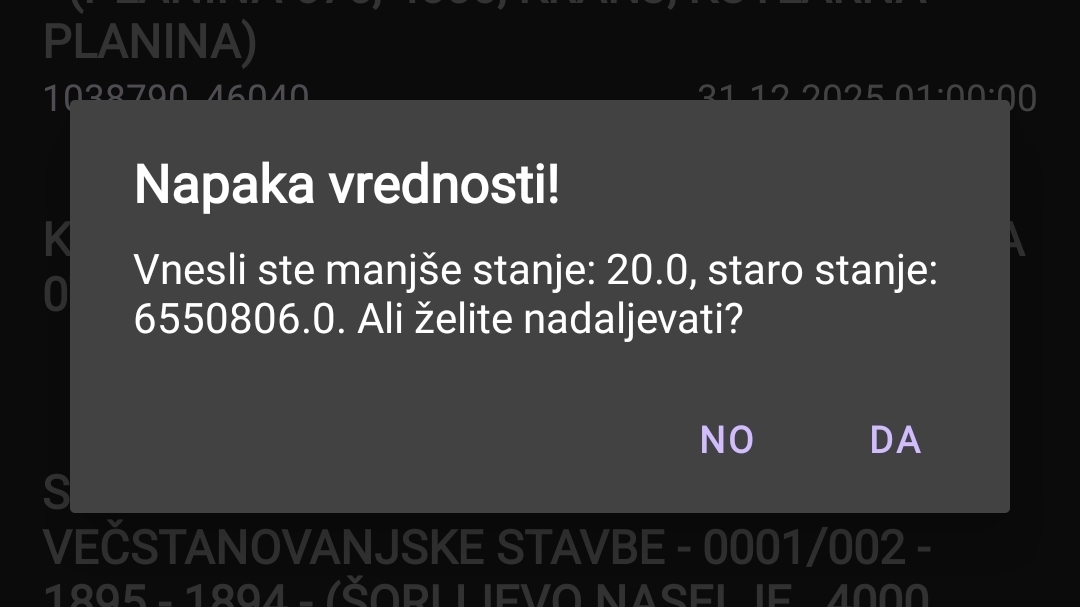 Mobile invalid reading check screen