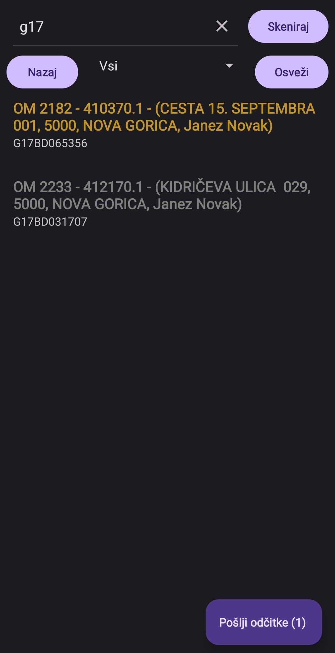 Mobile search by any parameter screen