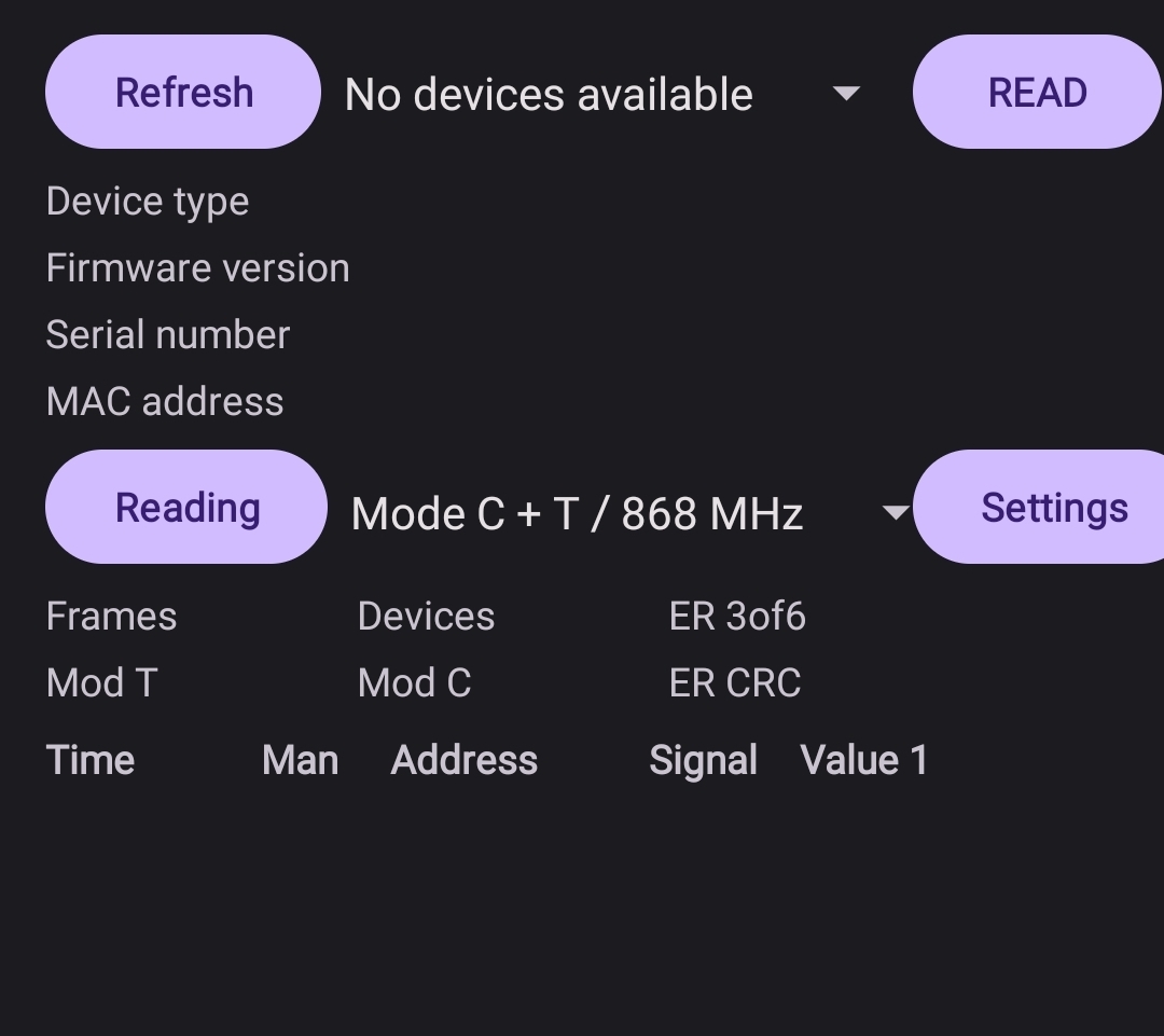 Mobile wMBus connection screen