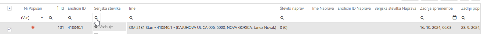 Web filtering search by every column alternate screen