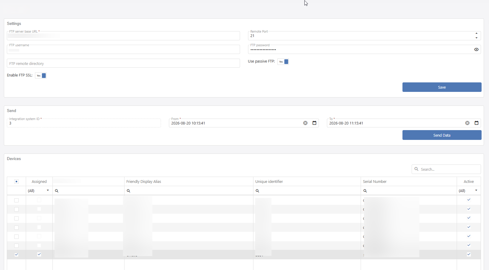 Web FTP integration screen