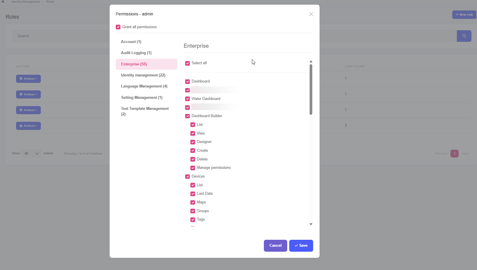 Web multi-tenant organization roles permissions screen one